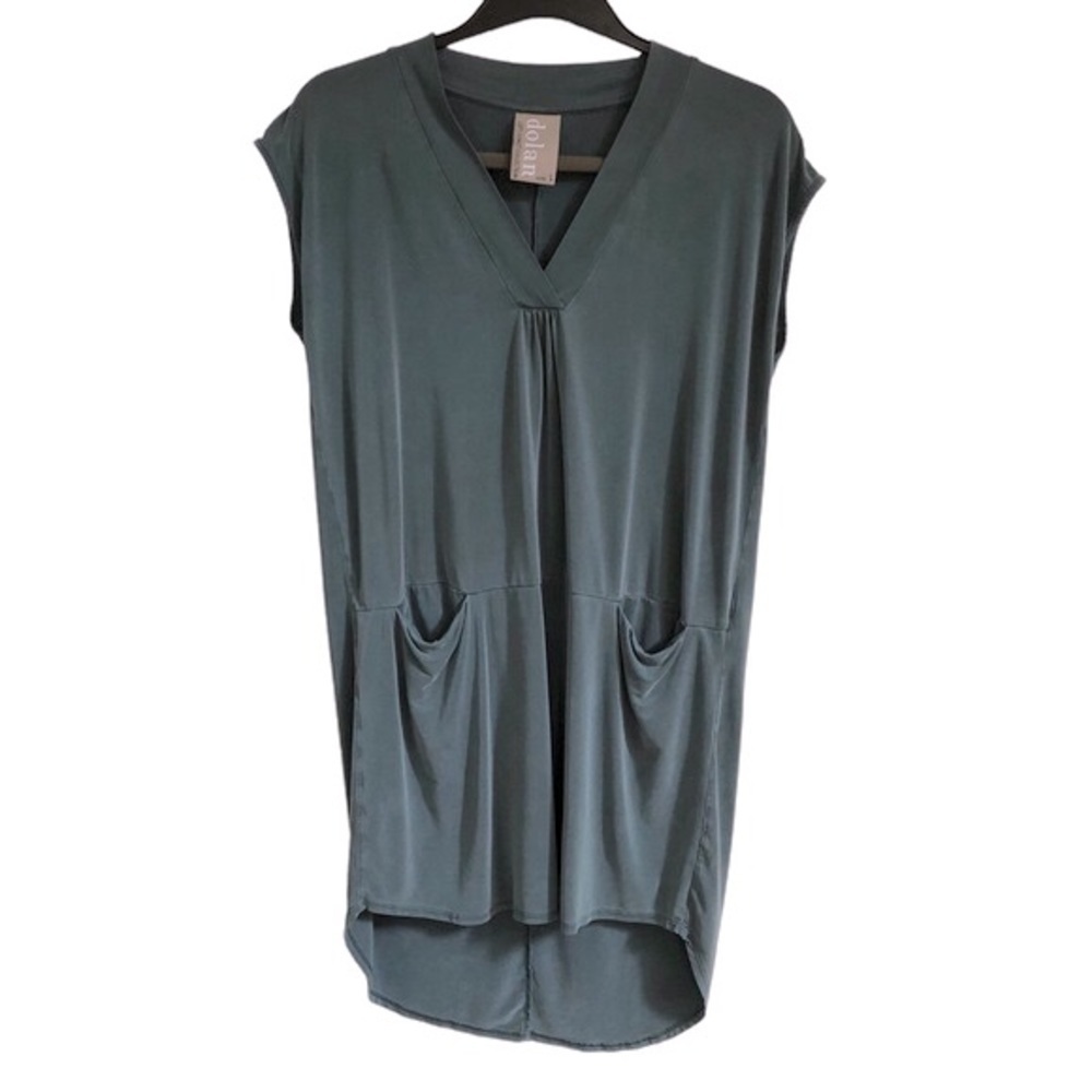 Dolan Anthropologie High Low Sleeveless Vneck Shift Dress Green Small Petite